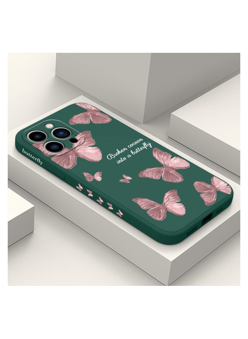 حافظة iPhone 13 Pro Max، تصميم زهرة فراشة لطيف لرائد الفضاء غطاء الهاتف ببطانة مايكروفايبر ناعمة ورقيقة من السيليكون السائل لـ iPhone 13 Pro Max - فراشة خضراء - Image 1