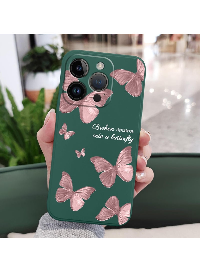 حافظة iPhone 13 Pro Max، تصميم زهرة فراشة لطيف لرائد الفضاء غطاء الهاتف ببطانة مايكروفايبر ناعمة ورقيقة من السيليكون السائل لـ iPhone 13 Pro Max - فراشة خضراء - Image 2