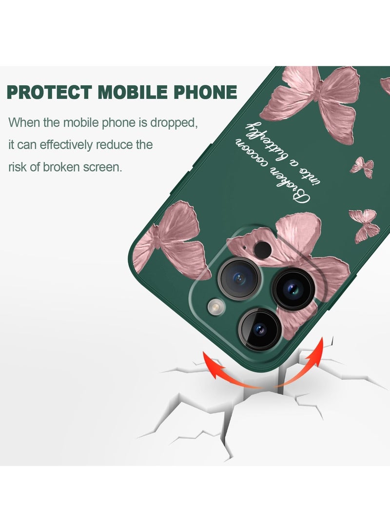 حافظة iPhone 13 Pro Max، تصميم زهرة فراشة لطيف لرائد الفضاء غطاء الهاتف ببطانة مايكروفايبر ناعمة ورقيقة من السيليكون السائل لـ iPhone 13 Pro Max - فراشة خضراء - Image 3