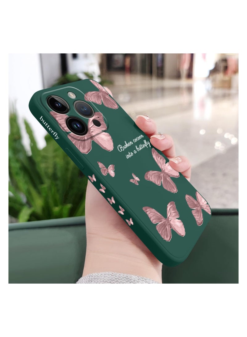 حافظة iPhone 13 Pro Max، تصميم زهرة فراشة لطيف لرائد الفضاء غطاء الهاتف ببطانة مايكروفايبر ناعمة ورقيقة من السيليكون السائل لـ iPhone 13 Pro Max - فراشة خضراء - Image 4