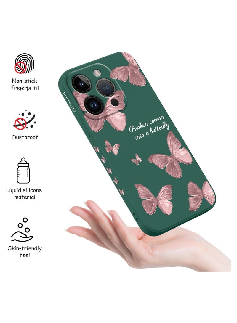 حافظة iPhone 13 Pro Max، تصميم زهرة فراشة لطيف لرائد الفضاء غطاء الهاتف ببطانة مايكروفايبر ناعمة ورقيقة من السيليكون السائل لـ iPhone 13 Pro Max - فراشة خضراء - Image 5