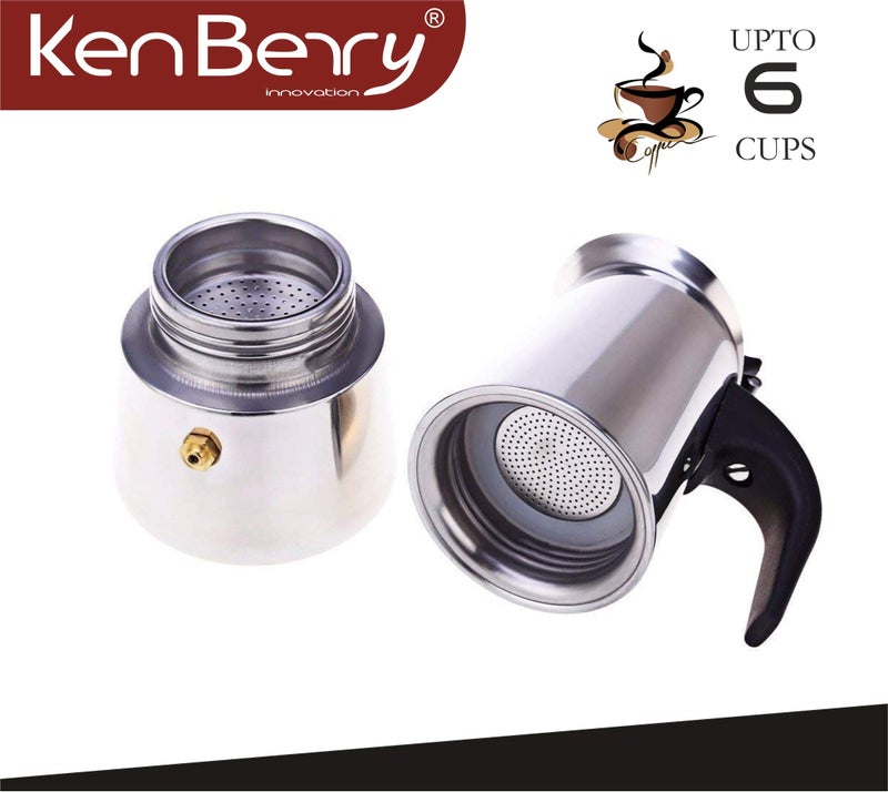 KenBerry Cafe Zest Stainless Steel Stovetop Coffee Percolator | South Indian Kaapi Maker | Moka Pot Espresso Maker | Mocha Pot Authentic Coffee Brewer- 6 Cups - Image 3