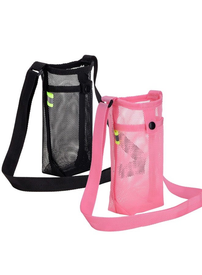 Tainehs Water Bottle Holder Water Bottle Carrier with Adjustable Shoulder Strap Beach bottle Bag Water Bottle Sling Dog Water Bottle Sleeve for Sports Gym Hiking Camping Walking Black/Pink - Image 1