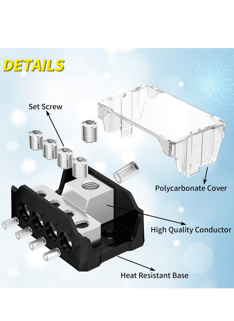 SYOSI - 4-Way Power Distribution Block for Car Audio,Efficiently Distribute 0/2/4 Gauge Input to 4/8/10 Gauge Outputs,Enhance Your Amp Ground Connections（2PCS) - Image 1
