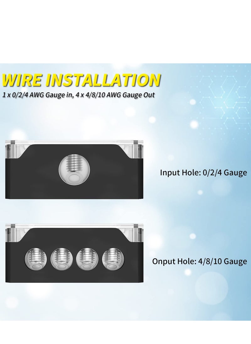 SYOSI - 4-Way Power Distribution Block for Car Audio,Efficiently Distribute 0/2/4 Gauge Input to 4/8/10 Gauge Outputs,Enhance Your Amp Ground Connections（2PCS) - Image 1