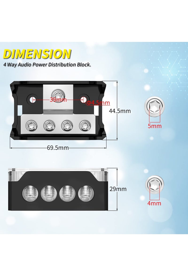 SYOSI - 4-Way Power Distribution Block for Car Audio,Efficiently Distribute 0/2/4 Gauge Input to 4/8/10 Gauge Outputs,Enhance Your Amp Ground Connections（2PCS) - Image 1