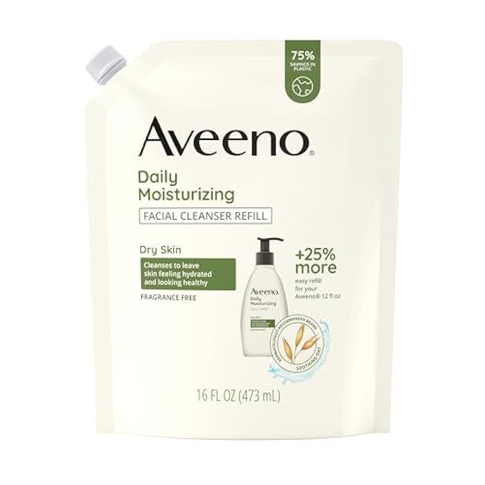 Aveeno Daily Moisturizing Facial Cleanser with Soothing Non-GMO Oat, Leaves Skin Feeling Hydrated, Soft & Supple, Paraben-, Sulfate-, Fragrance-, Dye- & Soap-Free, Refill Pouch, 16 fl. oz - Image 1