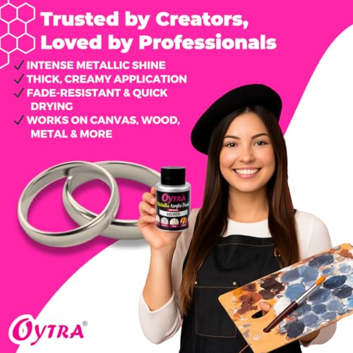 Oytra Metallic Colour Acrylic Paint Set 100 Grams Metal for DIY Art and Craft Shimmer Drop Color Set Glass Wood Wall Rock Car Painting Drawings on Canvas (Silver) - Image 3