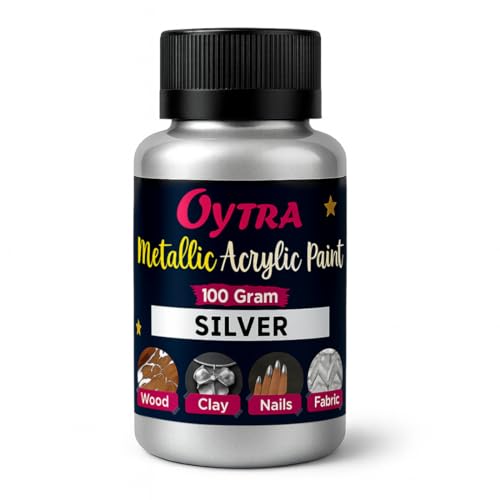 Oytra Metallic Colour Acrylic Paint Set 100 Grams Metal for DIY Art and Craft Shimmer Drop Color Set Glass Wood Wall Rock Car Painting Drawings on Canvas (Silver) - Image 1