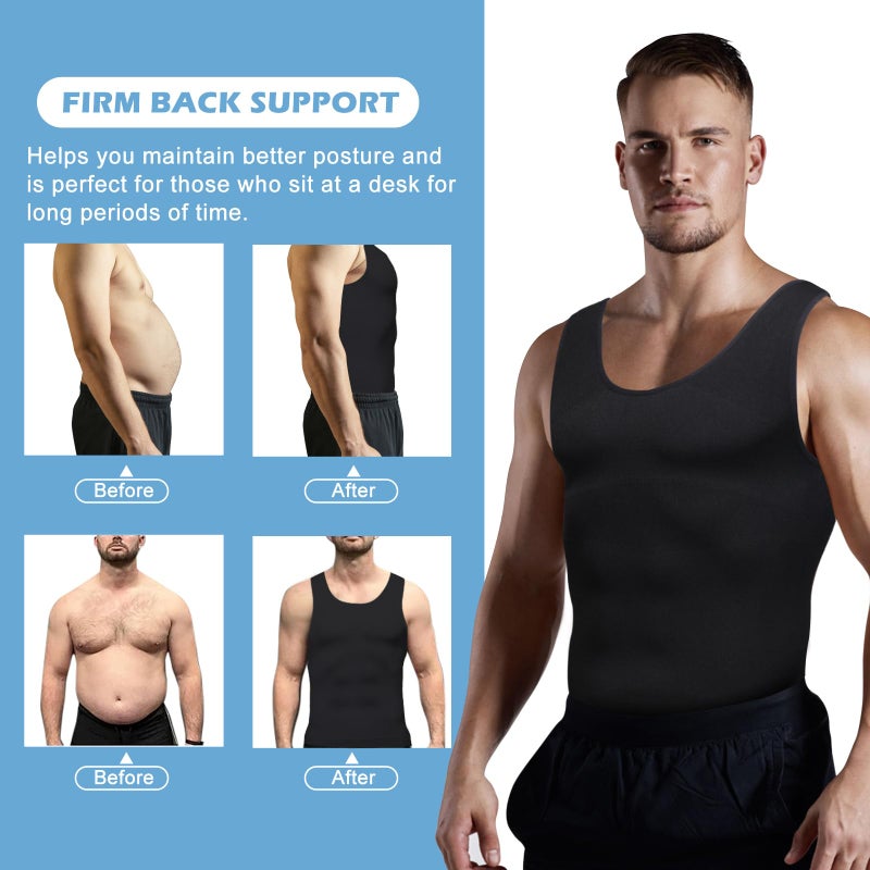 LGMTR Gynecomastia Compression Shirt Men - Slimming Undershirt for Mens Shapewear, Body Shaper Compression Tank Top (Black, XL) - Image 5