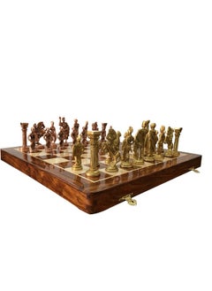 Chessncrafts Chessncrafts Kid Luxury Brass Metal Folding Chess Board Game Set With Roman Army Theme Design Chess Men Storage Inside Board - Best For Home Decor & Gifting Purpose.  - Image 2