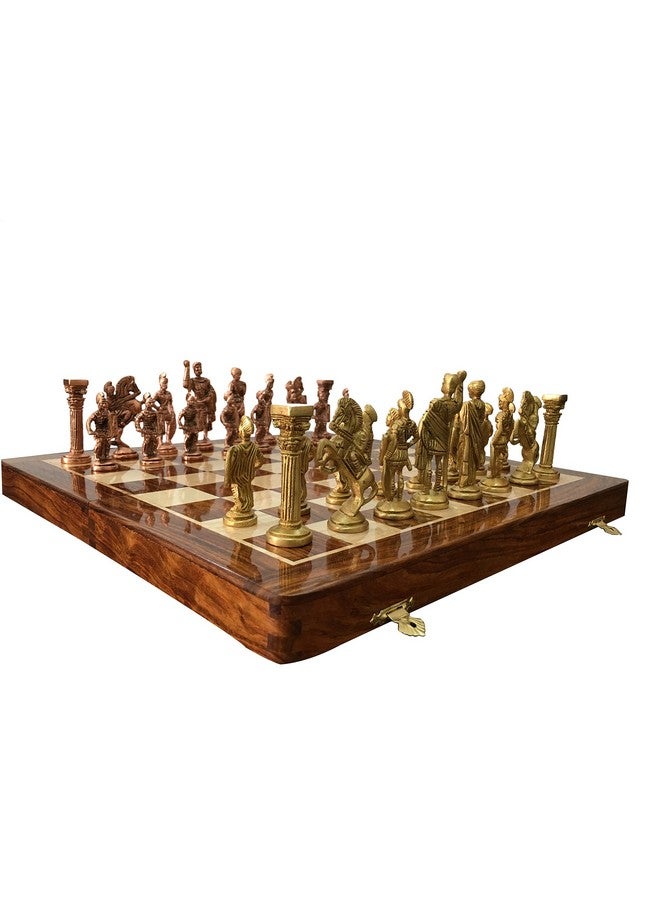 Chessncrafts Kid Luxury Brass Metal Folding Chess Board Game Set With Roman Army Theme Design Chess Men Storage Inside Board - Best For Home Decor & Gifting Purpose. - Image 2