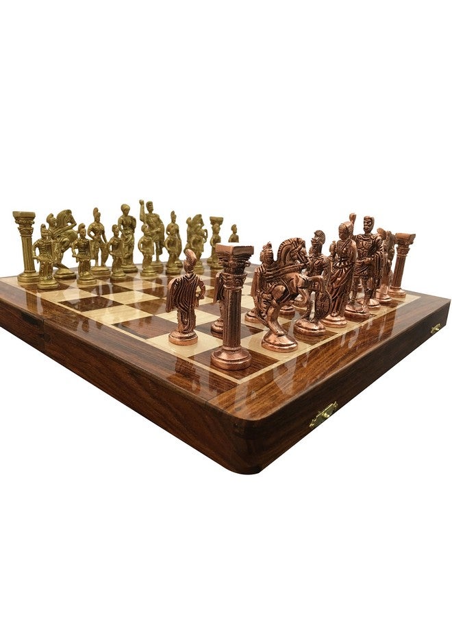 Chessncrafts Kid Luxury Brass Metal Folding Chess Board Game Set With Roman Army Theme Design Chess Men Storage Inside Board - Best For Home Decor & Gifting Purpose. - Image 3