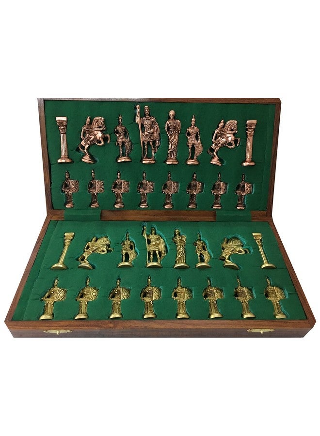 Chessncrafts Kid Luxury Brass Metal Folding Chess Board Game Set With Roman Army Theme Design Chess Men Storage Inside Board - Best For Home Decor & Gifting Purpose. - Image 1