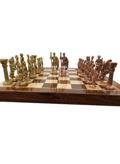 Chessncrafts Chessncrafts Kid Luxury Brass Metal Folding Chess Board Game Set With Roman Army Theme Design Chess Men Storage Inside Board - Best For Home Decor & Gifting Purpose.  - Image 4