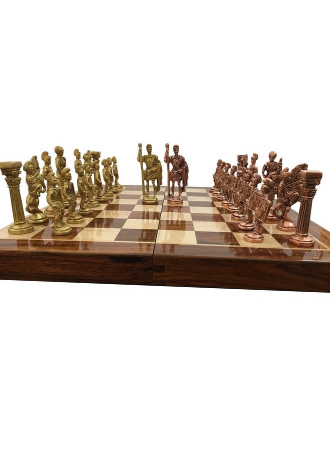 Chessncrafts Kid Luxury Brass Metal Folding Chess Board Game Set With Roman Army Theme Design Chess Men Storage Inside Board - Best For Home Decor & Gifting Purpose. - Image 4