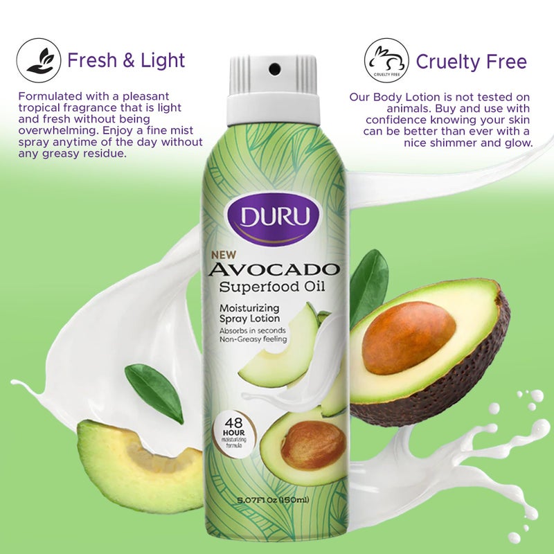 Duru Avocado Moisturizing Spray Lotion - Spray Moisturizer Avocado Oil Lotion 48 Hour Moisture Body Lotion - Image 3