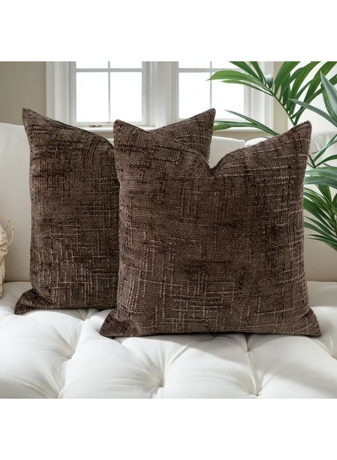 Vintage Chenille Pillow Covers 2Pcs Light Grey 50x50cm Textured Decorative Cushion Case - Image 2