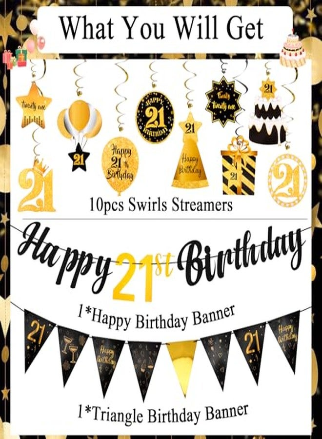 هابدو مجموعة زينة عيد الميلاد الحادي والعشرين للرجال من هابدو - لافتة عيد ميلاد سعيد ٢١، علم مثلث، شرائط حلزونية معلقة، لوازم زينة حفلات للنساء والرجال، أسود وذهبي - Image 5