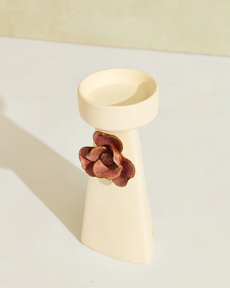 REDTAG Zaria Beige and Purple And Ceramic Pillar Candle Holder