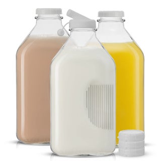 JoyJolt Glass Milk Bottles with Lids and Pourer – 64 Oz, 3 Pack Airtight Heavy Duty Reusable Glass Bottles, Leakproof, BPA-Free, Food Grade, Dishwasher Safe Jug, Pitcher for Milk, Juice, and Water - pzsku/Z64E03BB9D03B57609DA5Z/45/1749324344/a251db3b-91fa-44af-ae97-a6d1a868cbec