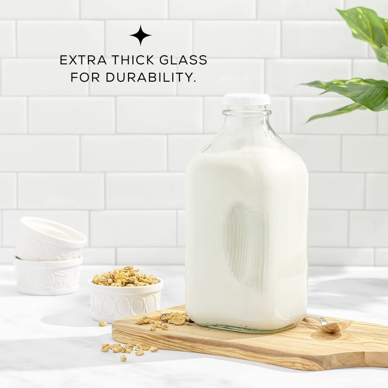 JoyJolt JoyJolt Glass Milk Bottles with Lids and Pourer – 64 Oz, 3 Pack Airtight Heavy Duty Reusable Glass Bottles, Leakproof, BPA-Free, Food Grade, Dishwasher Safe Jug, Pitcher for Milk, Juice, and Water  - Image 4