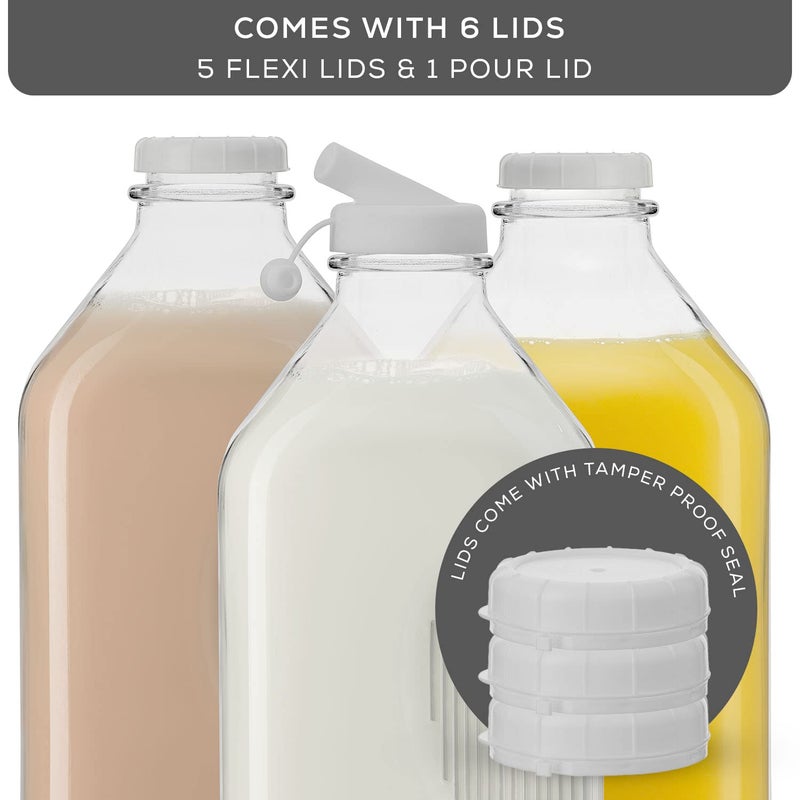 JoyJolt JoyJolt Glass Milk Bottles with Lids and Pourer – 64 Oz, 3 Pack Airtight Heavy Duty Reusable Glass Bottles, Leakproof, BPA-Free, Food Grade, Dishwasher Safe Jug, Pitcher for Milk, Juice, and Water  - Image 5