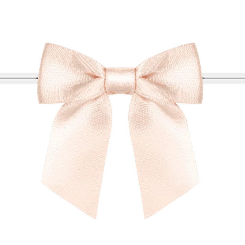 Rainbow Pana 60 Pack Twist Tie Bows for Treat Bags 3 Champagne Rose Satin Ribbon Bows for Package Craft Gift Wrapping Decoration