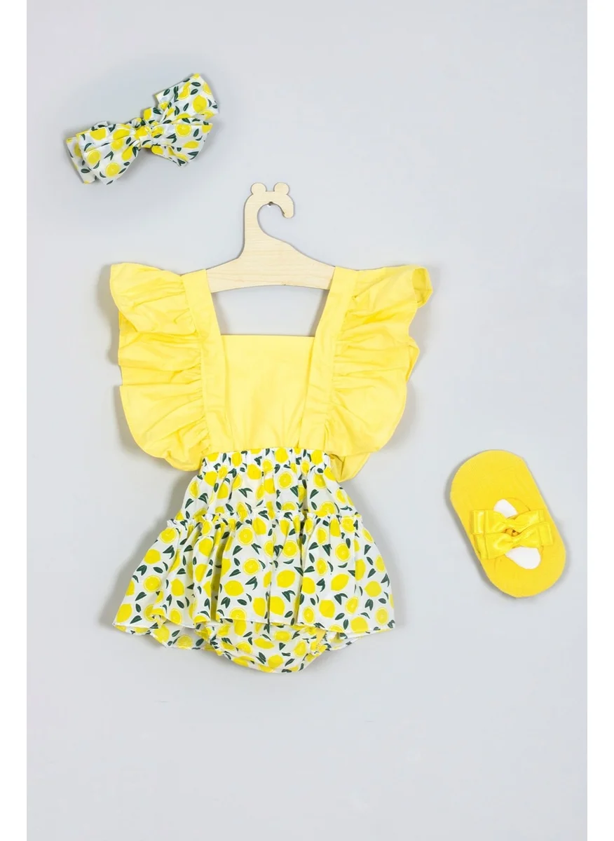 ادا بيبيك تشوكوك Ada Baby Kids Adabebek Frilly Lemon Patterned Ballerina Socks Set