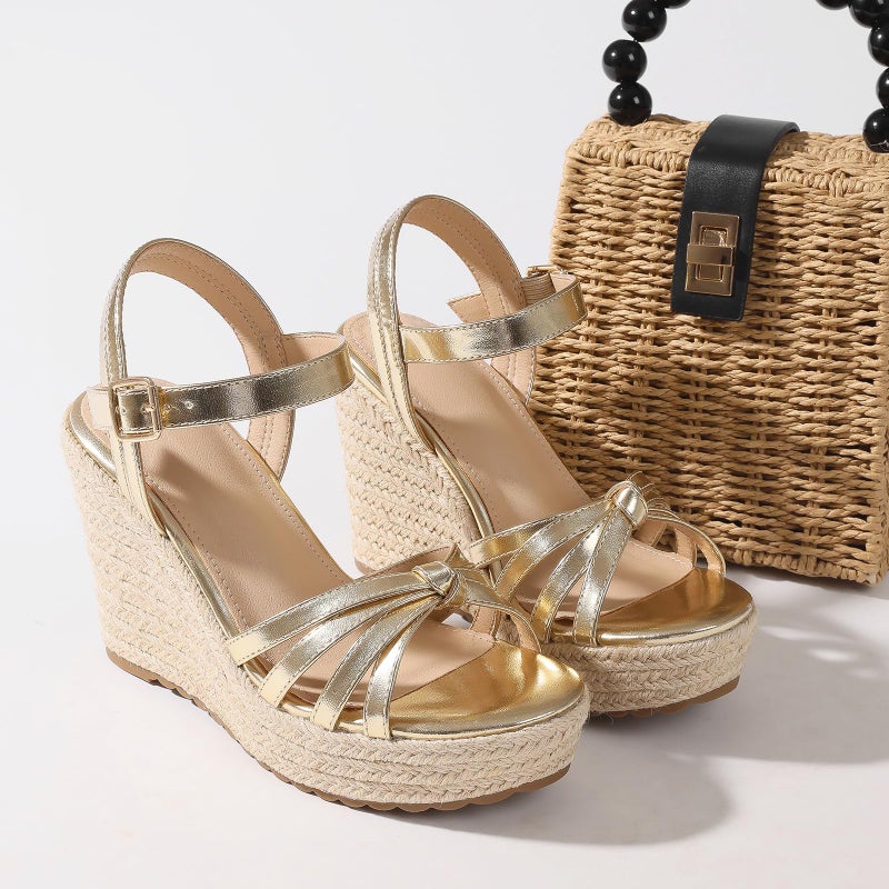 mikarka Sandals for Women 2026: Comfortable Wedge Platform Sandals Women - Braided Espadrilles for Women Ankle Strap Open Toe Wedges Heels Beach Sandals Summer Shoes Gold, US Size 7 - Image 4