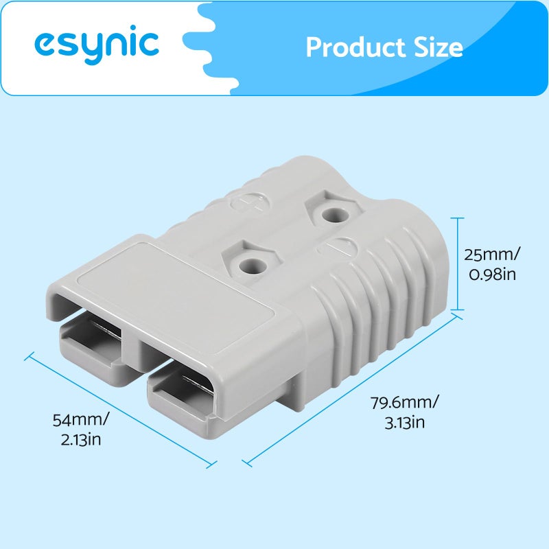 eSynic 2Pcs Battery Connector for 175Amp Anderson Connector Kit 175A Quick Connect Plug 600V Jumper Cables Connector with Handle and Anderson Plug Cover for Camper Car Recovery Winch Trailer (Grey) - Image 2