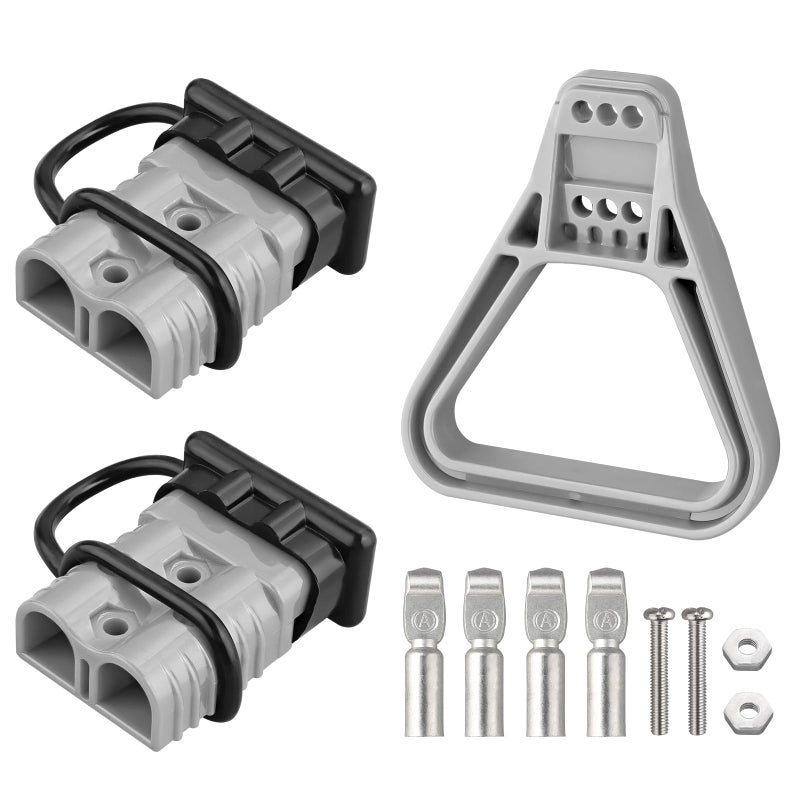 eSynic 2Pcs Battery Connector for 175Amp Anderson Connector Kit 175A Quick Connect Plug 600V Jumper Cables Connector with Handle and Anderson Plug Cover for Camper Car Recovery Winch Trailer (Grey) - Image 1