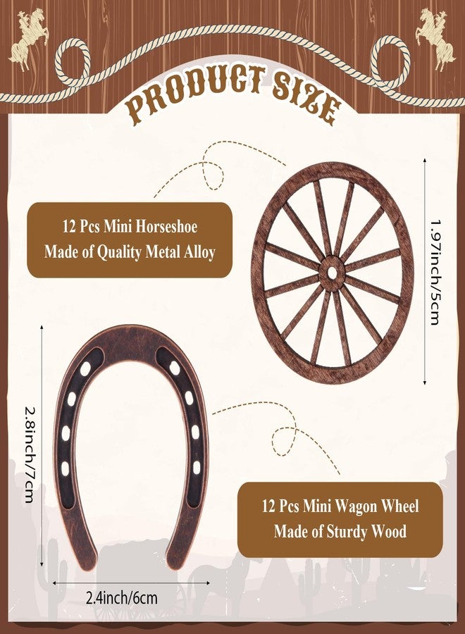 Junkin 24 Pcs Western Theme Party Decorations Mini Horseshoes Wagon Wheel Crafts Western Table Centerpieces Lucky Horseshoe for Wedding Party Favors Supplies Cowboy Cowgirl Birthday Decoration - Image 2