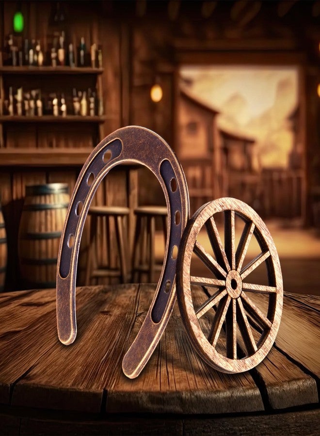 Junkin 24 Pcs Western Theme Party Decorations Mini Horseshoes Wagon Wheel Crafts Western Table Centerpieces Lucky Horseshoe for Wedding Party Favors Supplies Cowboy Cowgirl Birthday Decoration - Image 5