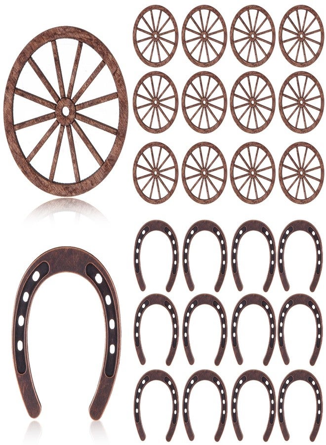 Junkin 24 Pcs Western Theme Party Decorations Mini Horseshoes Wagon Wheel Crafts Western Table Centerpieces Lucky Horseshoe for Wedding Party Favors Supplies Cowboy Cowgirl Birthday Decoration - Image 1