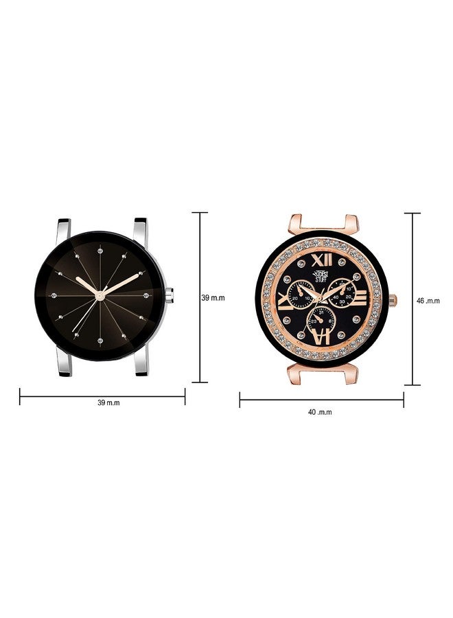 SWADESI STUFF Stainless Steel Embellished & Studded Dial Analogue Black Dial Girl Watch (Black Dial Black Colored Strap) (Pack Of 2), Black Band - Image 3