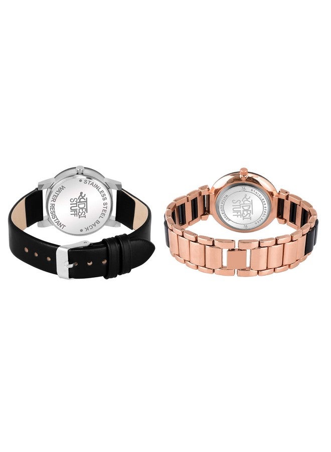 SWADESI STUFF Stainless Steel Embellished & Studded Dial Analogue Black Dial Girl Watch (Black Dial Black Colored Strap) (Pack Of 2), Black Band - Image 4