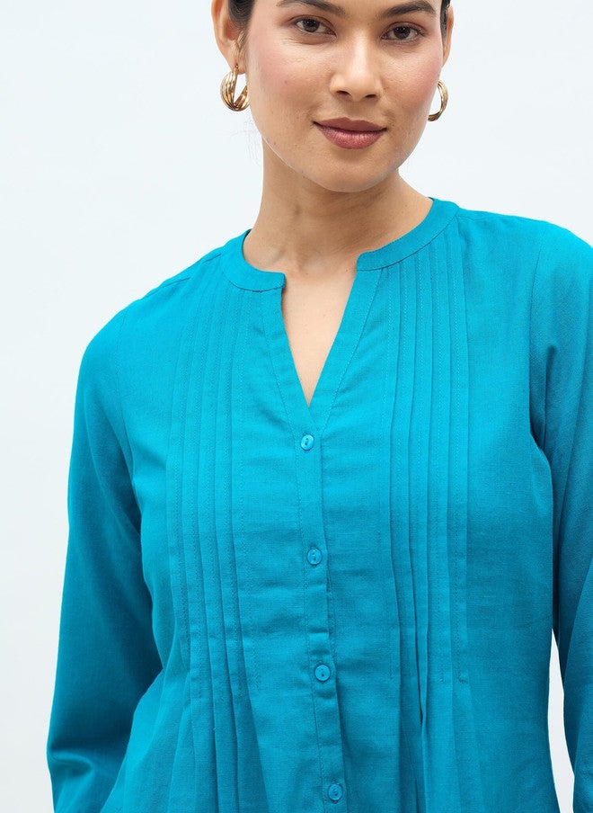 SALT ATTIRE Teal V-Neck Tunic with Three-Quarter Sleeves - Image 4
