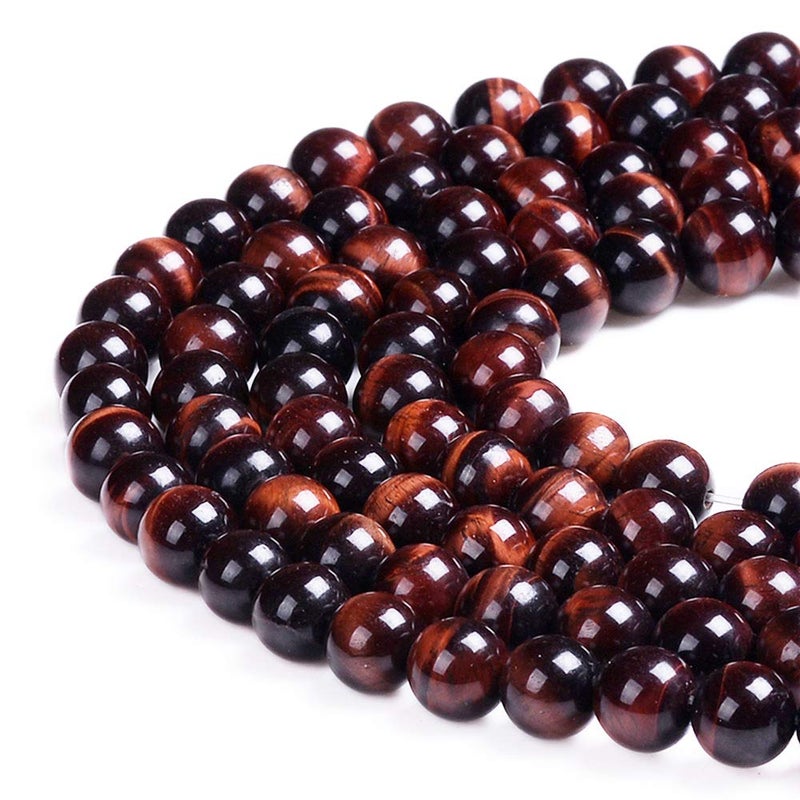 خرز الأحجار الكريمة الطبيعية PLTbeads خرز دائري ناعم تقريبا 15 بوصة لصنع الأساور والقلائد 10 مم عين النمر الحمراء
