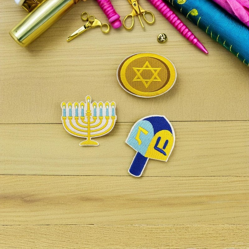 jojofuny 8pcs Embroidered Jewish Hanukkah Appliques Set Menorah and Star of David Patches for DIY Craft Accessories, Backpack and Hat Decoration, Iron-on Holiday Sew-on Embroidery - Image 5
