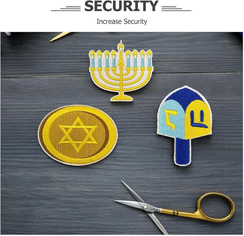 jojofuny 8pcs Embroidered Jewish Hanukkah Appliques Set Menorah and Star of David Patches for DIY Craft Accessories, Backpack and Hat Decoration, Iron-on Holiday Sew-on Embroidery - Image 3