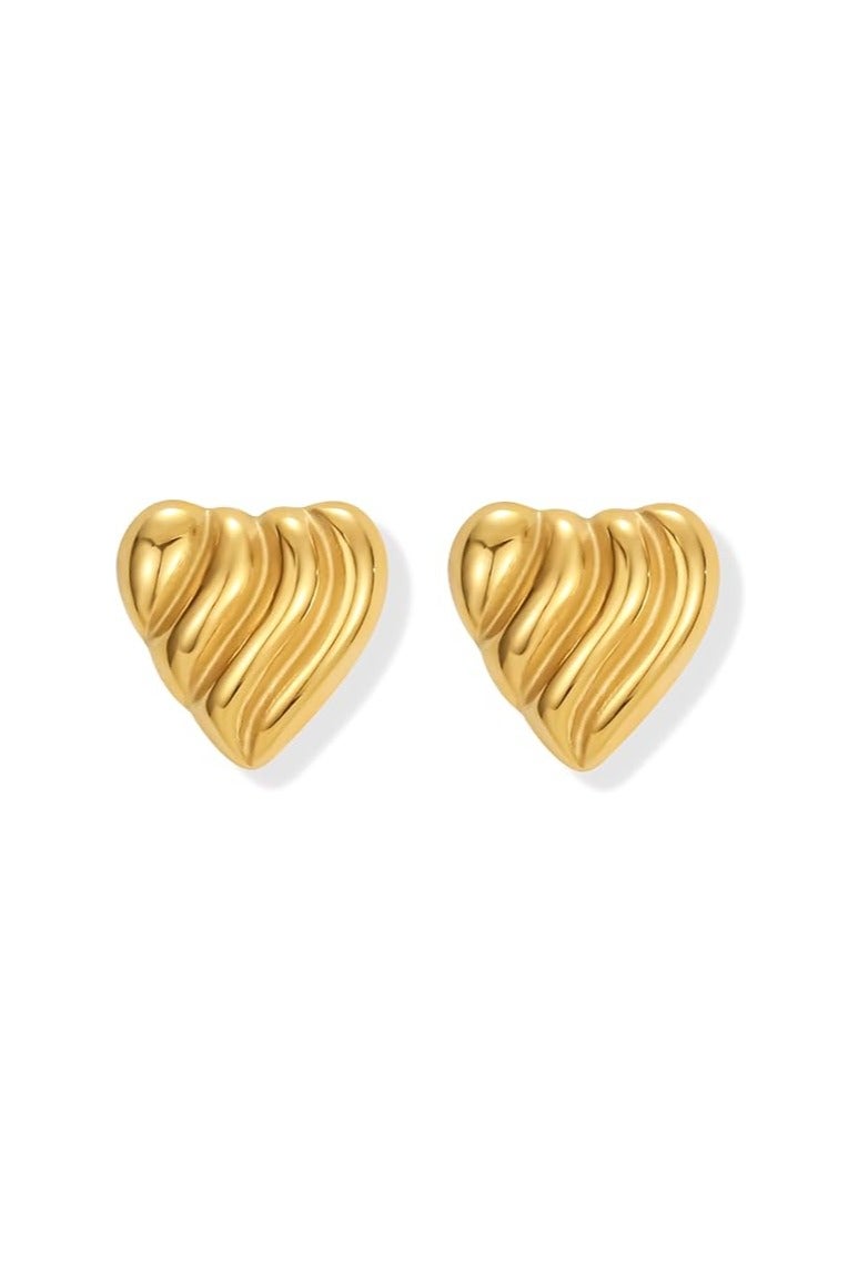 Rwnq Modern Gold-Hearted Stainless Steel Earrings - Thick and Wavy Stainless Steel Earrings - Elegant Jewelry for Women - Stainless Steel Accessories - Earrings for Women and Girls - Stainless Steel Earrings - Suitable for Daily Wear and Special Occasions  - Image 4
