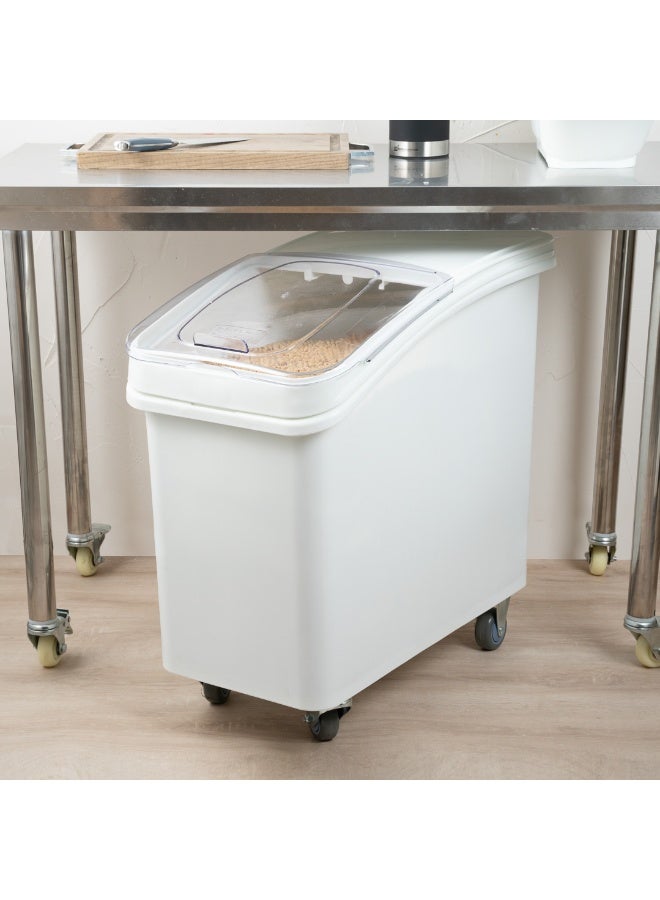 Restaurantware Met Lux 27 Gallon Ingredient Bin, 1 Mobile Food Storage Bin On Wheels - With Lid And Scoop, Easy Access, White Plastic Commercial Flour Bin, For Kitchen, Store Dry Ingredients  - Image 4