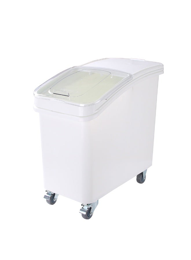 Restaurantware Met Lux 27 Gallon Ingredient Bin, 1 Mobile Food Storage Bin On Wheels - With Lid And Scoop, Easy Access, White Plastic Commercial Flour Bin, For Kitchen, Store Dry Ingredients  - Image 1