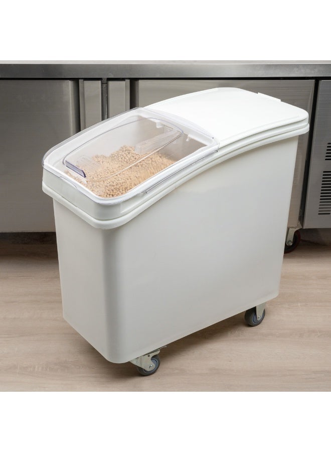 Restaurantware Met Lux 27 Gallon Ingredient Bin, 1 Mobile Food Storage Bin On Wheels - With Lid And Scoop, Easy Access, White Plastic Commercial Flour Bin, For Kitchen, Store Dry Ingredients  - Image 3