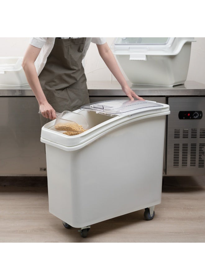 Restaurantware Met Lux 27 Gallon Ingredient Bin, 1 Mobile Food Storage Bin On Wheels - With Lid And Scoop, Easy Access, White Plastic Commercial Flour Bin, For Kitchen, Store Dry Ingredients  - Image 5