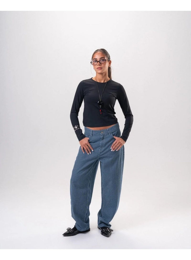 In Your Shoe Female Navy Blue Barrel Fit Cropped Pants - Image 1