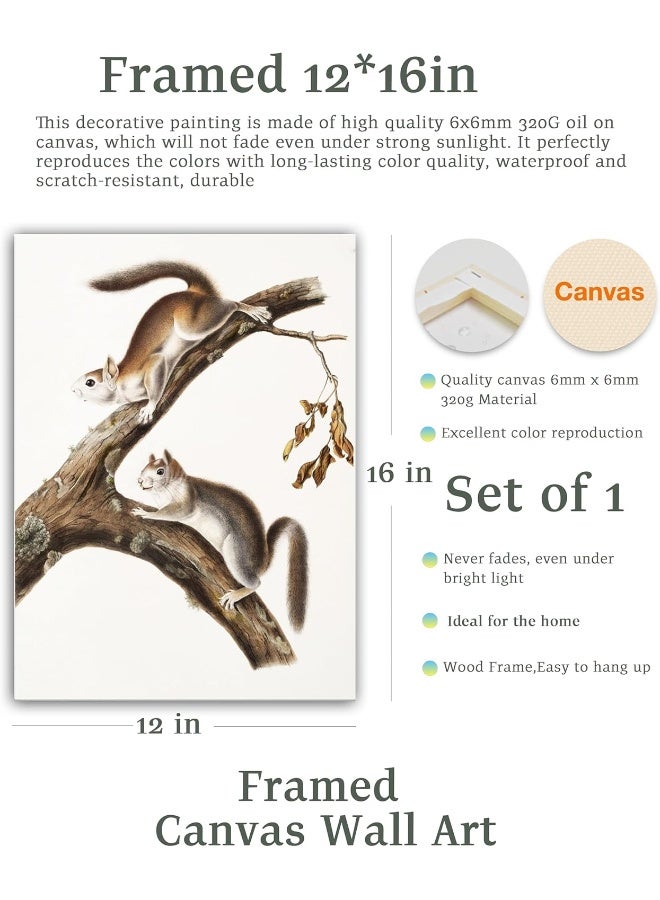 UPWOIGH Bathroom Wall Art Decor, Squirrels Brown Wall Art, Waterproof Wood Framed Canvas Wall Art Animals Abstract Prints, 12"x16" High-end Pictures for Dormitory Kids Room 1 Pack - Image 2