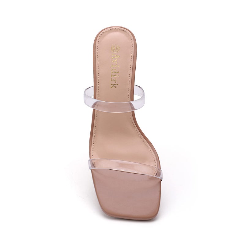 Avidirk Women's Square Open Toe Heeled Sandals Two Strap Mules Slip On Block Chunky Mid Heels Sandals - Image 2