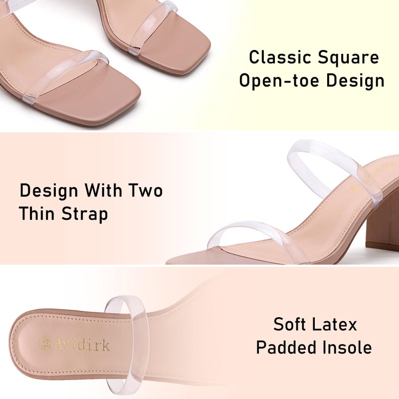 Avidirk Women's Square Open Toe Heeled Sandals Two Strap Mules Slip On Block Chunky Mid Heels Sandals - Image 5
